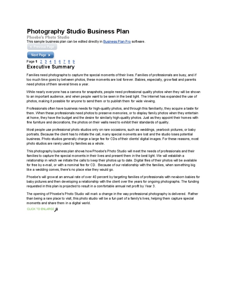 financial plan for photography business photography business plan doc